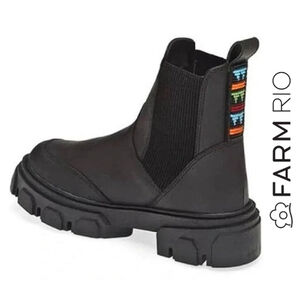 Farm‎ Rio Size 9.5 Lug Sole Chelsea Platform Black Beaded Tab Boots